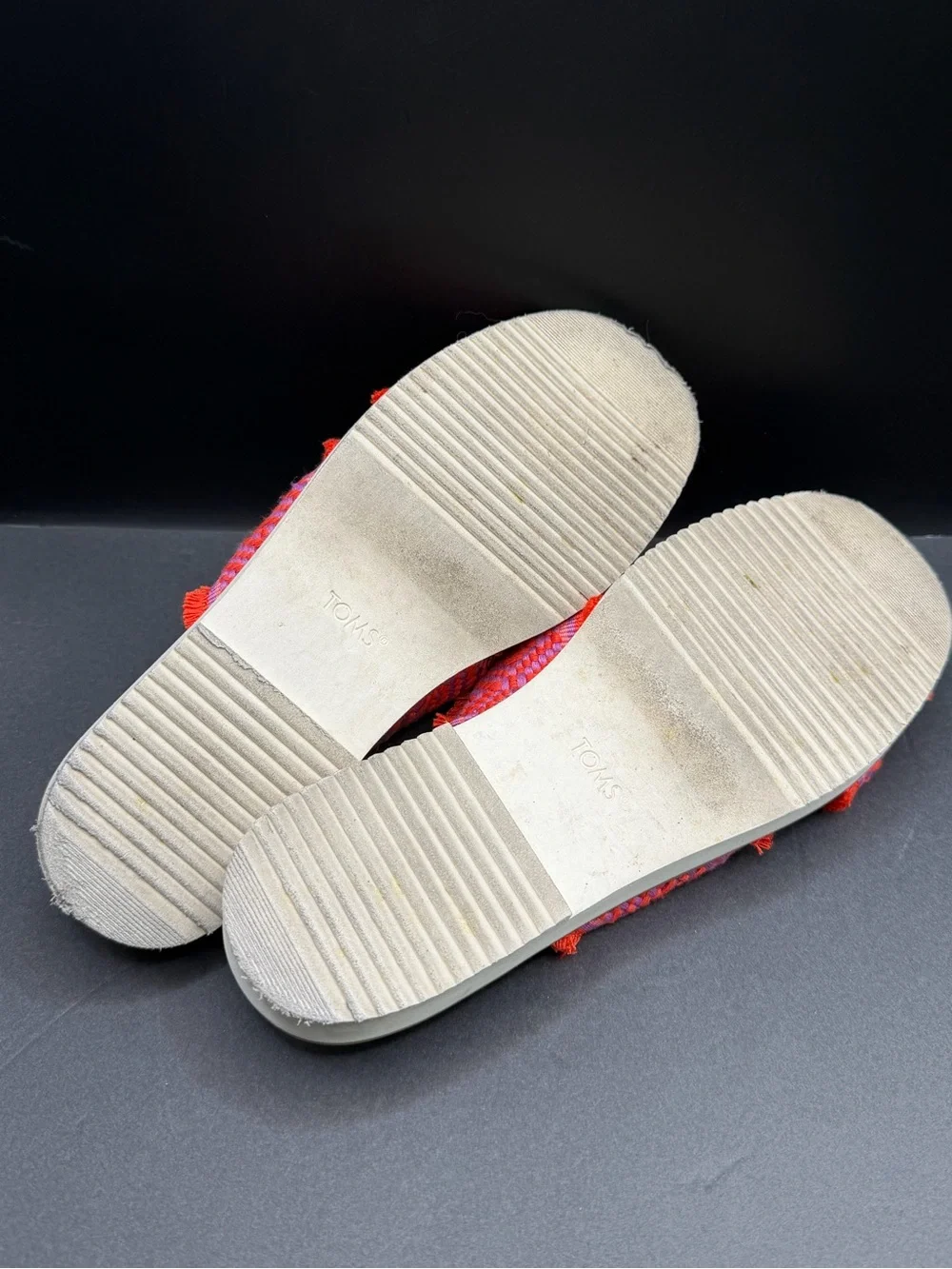 Toms Women’s Mae Red and Pink Woven Crossband Slide Sandals- Size:9